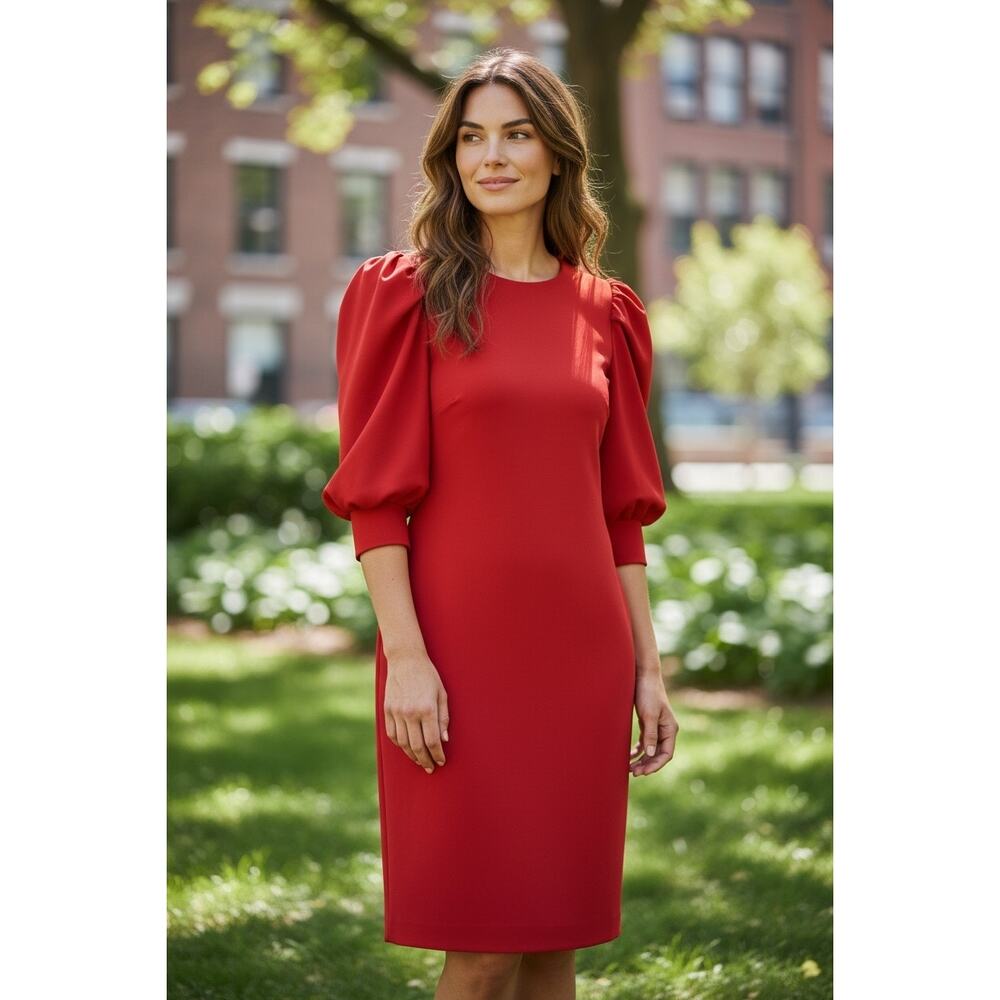Calvin Klein  sz 22W red balloon sleeve sheath dress midi